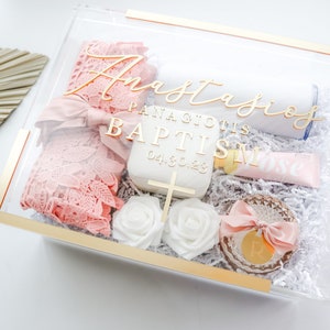 Grande boîte souvenir de baptême en acrylique, Boîte de première communion personnalisée avec nom VIDE | Cadeau Bautizo personnalisé | Coffret cadeau de baptême en acrylique