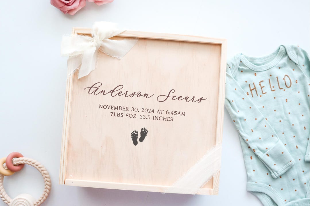 LARGE SIZE Baby Keepsake Box | Personalized Birth Box | Engraved Wood ...