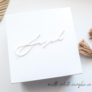Grande boîte-cadeau blanche de luxe personnalisée | Boîte souvenir magnétique personnalisée | Nom acrylique 3D | Serez-vous ma demoiselle d'honneur | Cadeau de noce