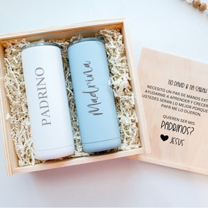 Padrinos de Bautizo Gift Set, Godparents Proposal Box, Madrina Gifts, Godmother, Godfather, Quieres ser mi Customized Engraved Tumbler