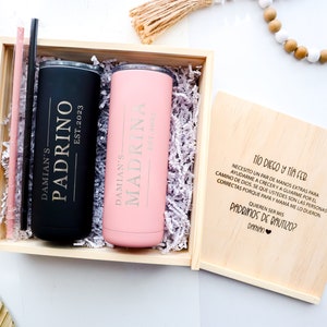 Padrinos de Bautizo Gift Set, Regalo Para Bautismo, Madrina Gifts, Madrina, Padrino, Quieres ser mi Vaso Grabado Personalizado