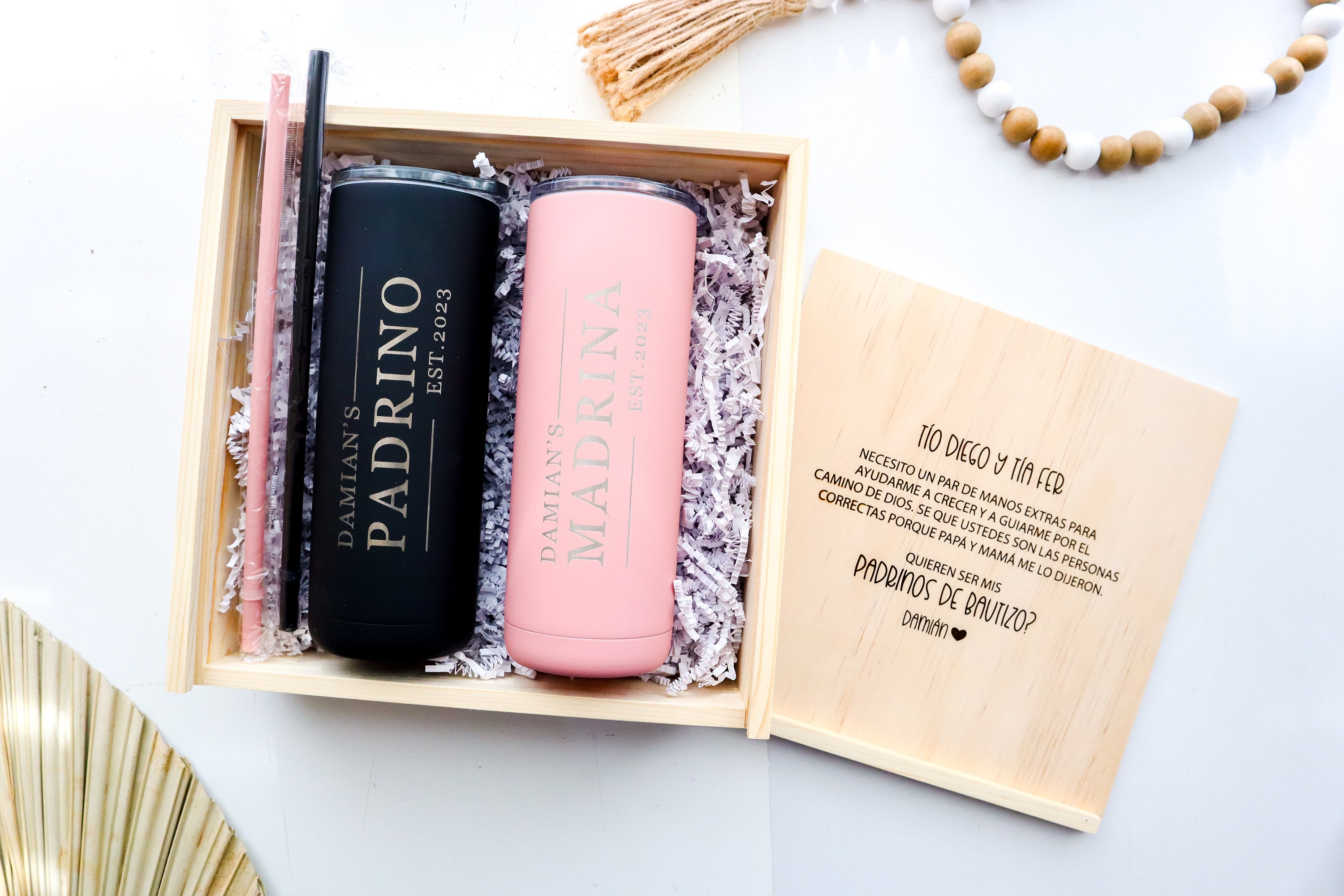 Padrinos de Bautizo Gift Set, Regalo Para Bautismo, Madrina Gifts, Godmother, Godfather, Quieres ser mi Customized Engraved Tumbler