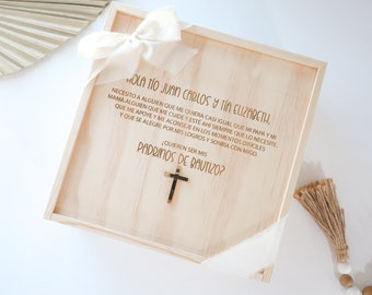 Padrinos de Bautizo Gift Box, Regalo Para Bautismo, Madrina Gifts, Godmother, Godfather, Quieres ser mi Customized Baptism Engraved Wood Box