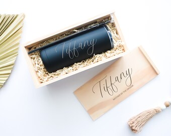 Customized Bridesmaid Engraved Tumbler | Wedding Party Gifts | Will You Be My Maid of Honor Proposal Box | Bridal Party Wooden Box Tumbler