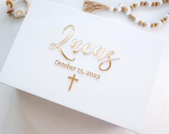 Large Personalized Baptism Magnetic Gift Box | Custom Mi Bautizo Keepsake Box With 3D Acrylic Name | First Holy Communion | Christening