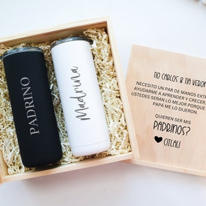 Padrinos de Bautizo Gift Set, Godparents Proposal Box, Madrina Gifts, Godmother, Godfather, Quieres ser mi Customized Engraved Tumbler