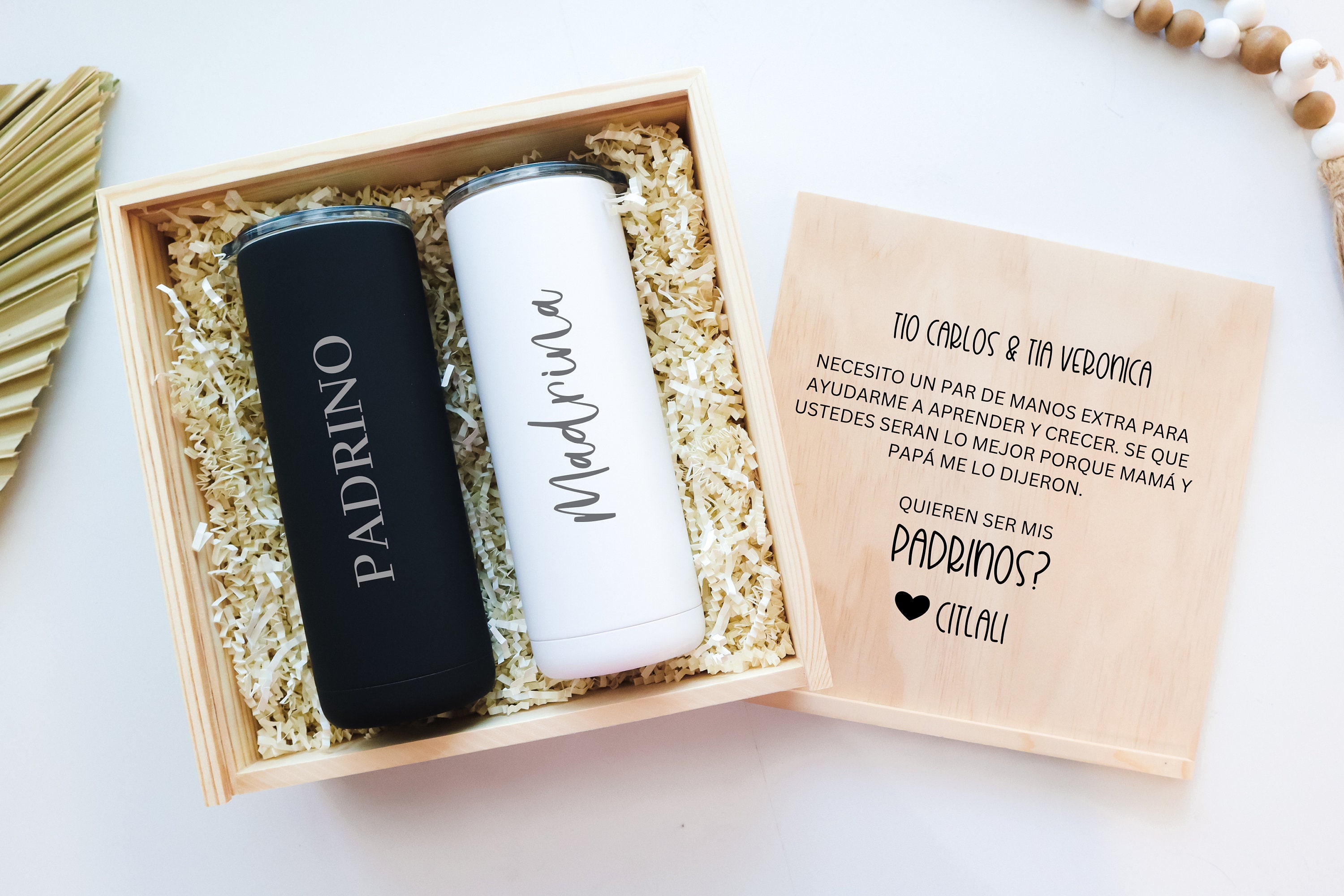 Padrinos de Bautizo Gift Set, Godparents Proposal Box, Madrina Gifts, Godmother, Godfather, Quieres ser mi Customized Engraved Tumbler