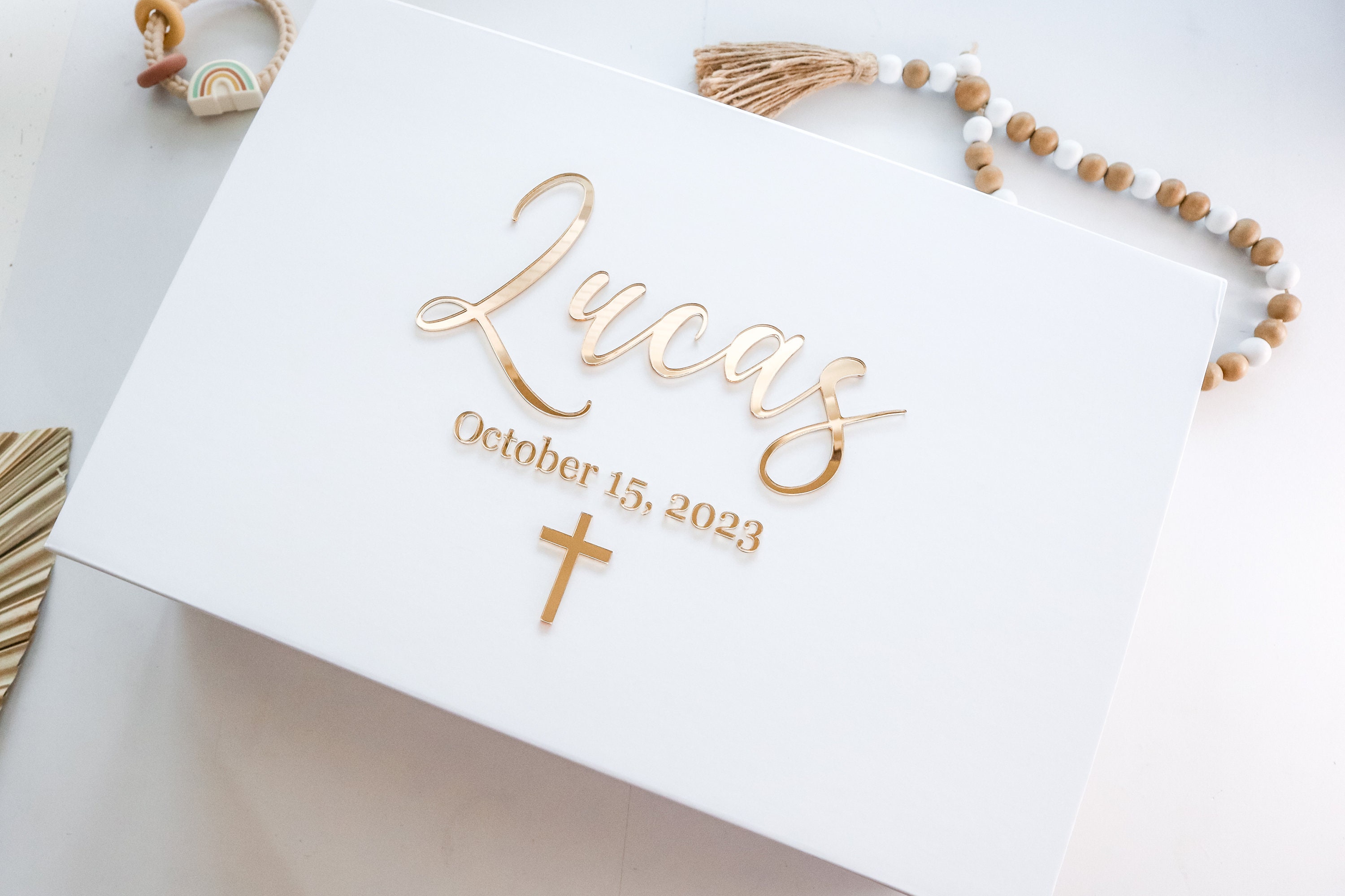 Personalized Large Baptism Magnetic Gift Box | Custom Mi Bautizo Keepsake Box With 3D Acrylic Name | First Holy Communion | Christening