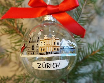 Zürich Schweiz Christbaumschmuck Glas, Christbaumkugel, Weihnachtsgeschenk, handgemacht