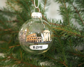 Rome Italy Christmas Ornament Glass, Christmas Tree Bauble, Christmas Present, Handmade