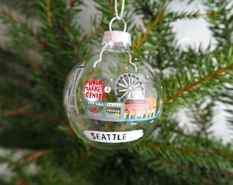 Seattle Washington USA Christmas Ornament Glas, Christmas Tree Bauble, Christmas Present, Handmade