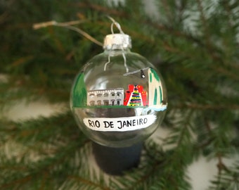 Rio de Janeiro Brazil  Christmas Ornament Glass, Christmas Tree Bauble, Christmas Present, Handmade