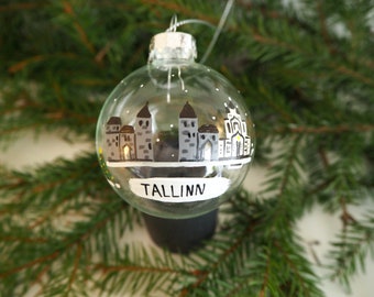 Tallinn Estonia Christmas Ornament Glas, Christmas Tree Bauble, Christmas Present, Handmade