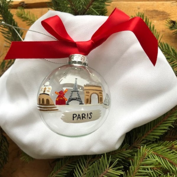 Paris Christmas Ornament Glas, Christmas Tree Bauble, Christmas Present, Handmade