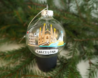 Barcelona Spain Christmas Ornament Glass, Christmas Tree Bauble, Christmas Present, Handmade