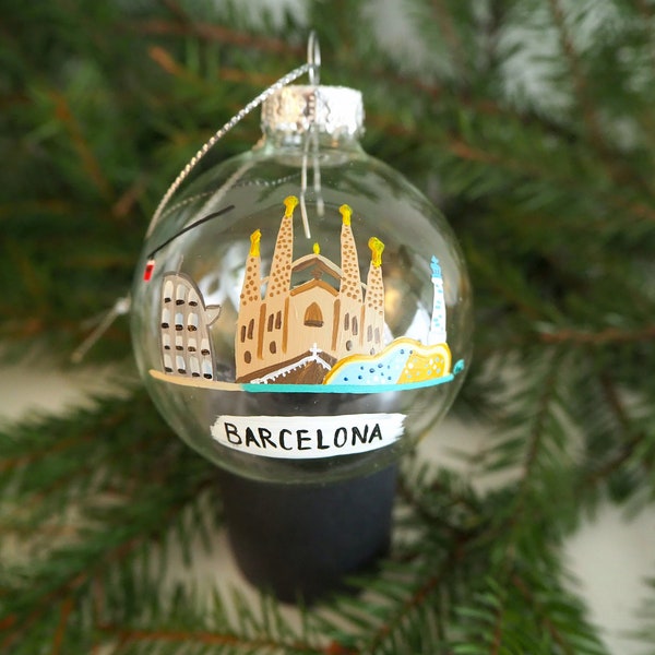 Barcelona España Adorno de Navidad Vidrio, Árbol de Navidad Bauble, Regalo de Navidad, Hecho a mano