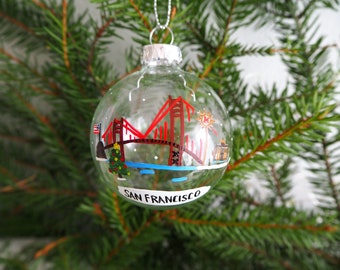 San Francisco Christmas Ornament Glass, Christmas Tree Bauble, Christmas Present, Handmade