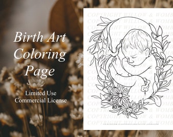 INSTANT DOWNLOAD | Professional Use Coloring Page - Pregnancy, Fetus, Adult Coloring, Birth Art, Birth, Affirmation, Pregnancy Art
