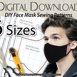 Face Mask DIY Sewing Patterns, 6 Sizes, Perfect Fit 3D Mask, DIY Sewing Pattern, Instant Download, How To Make Your Own Mask, Printable PDF