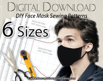 Face Mask DIY Sewing Patterns, 6 Sizes, Perfect Fit 3D Mask, DIY Sewing Pattern, Instant Download, How To Make Your Own Mask, Printable PDF
