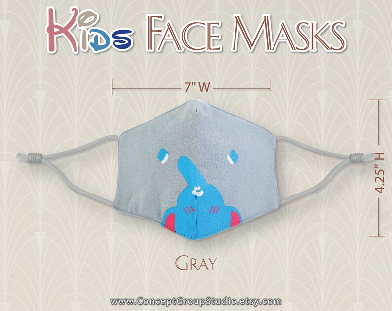 Kids Face Mask, Cute Animals Pattern, Child, Children Face Mask, Boy Girl Face Mask, Reusable, Washable Cover Mask, Cotton Fabric Face Mask Gray