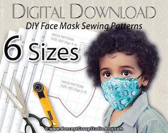 DIY Sewing Mask Patterns, 6 Sizes, Adult, Teen and Kids, 3D Fit Mask Design, Digital Download PDFs, Making Face Mask, DIY Easy Tutorial