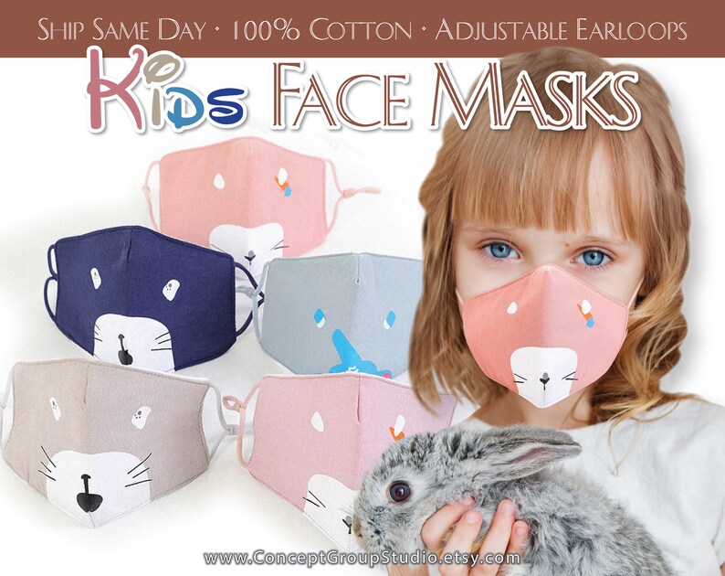 Kids Face Mask, Cute Animals Pattern, Child, Children Face Mask, Boy Girl Face Mask, Reusable, Washable Cover Mask, Cotton Fabric Face Mask image 1