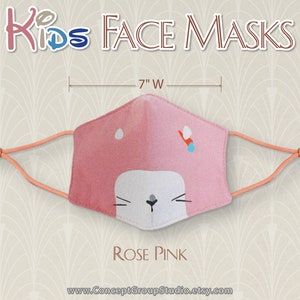 Kids Face Mask, Cute Animals Pattern, Child, Children Face Mask, Boy Girl Face Mask, Reusable, Washable Cover Mask, Cotton Fabric Face Mask Rose Pink