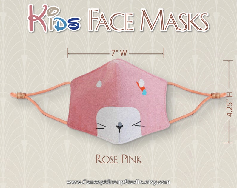 Kids Face Mask, Cute Animals Pattern, Child, Children Face Mask, Boy Girl Face Mask, Reusable, Washable Cover Mask, Cotton Fabric Face Mask Rose Pink