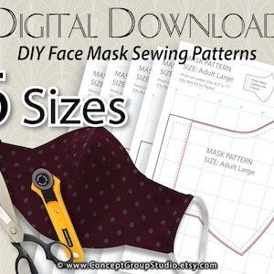 Face Mask Pattern, 6 Sizes, Perfect Fit 3D Mask, DIY Sewing Patterns, Instant Download, How To Make Your Own Mask, DIY Guide, Printable PDF
