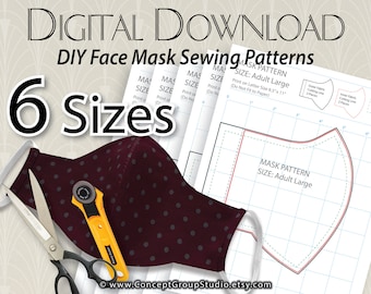 Face Mask Pattern, 6 Sizes, Perfect Fit 3D Mask, DIY Sewing Patterns, Instant Download, How To Make Your Own Mask, DIY Guide, Printable PDF