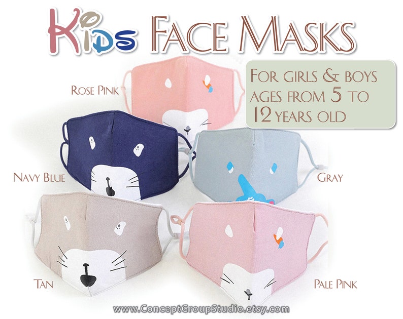 Kids Face Mask, Cute Animals Pattern, Child, Children Face Mask, Boy Girl Face Mask, Reusable, Washable Cover Mask, Cotton Fabric Face Mask Assorted 5 Pack