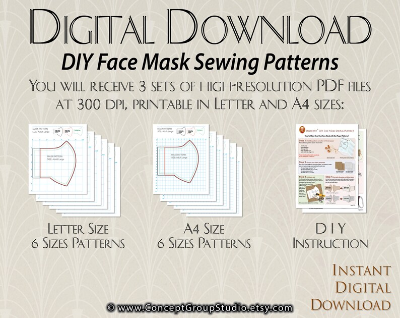 DIY Sewing Mask Patterns, 6 Sizes, Adult, Teen and Kids, 3D Fit Mask ...