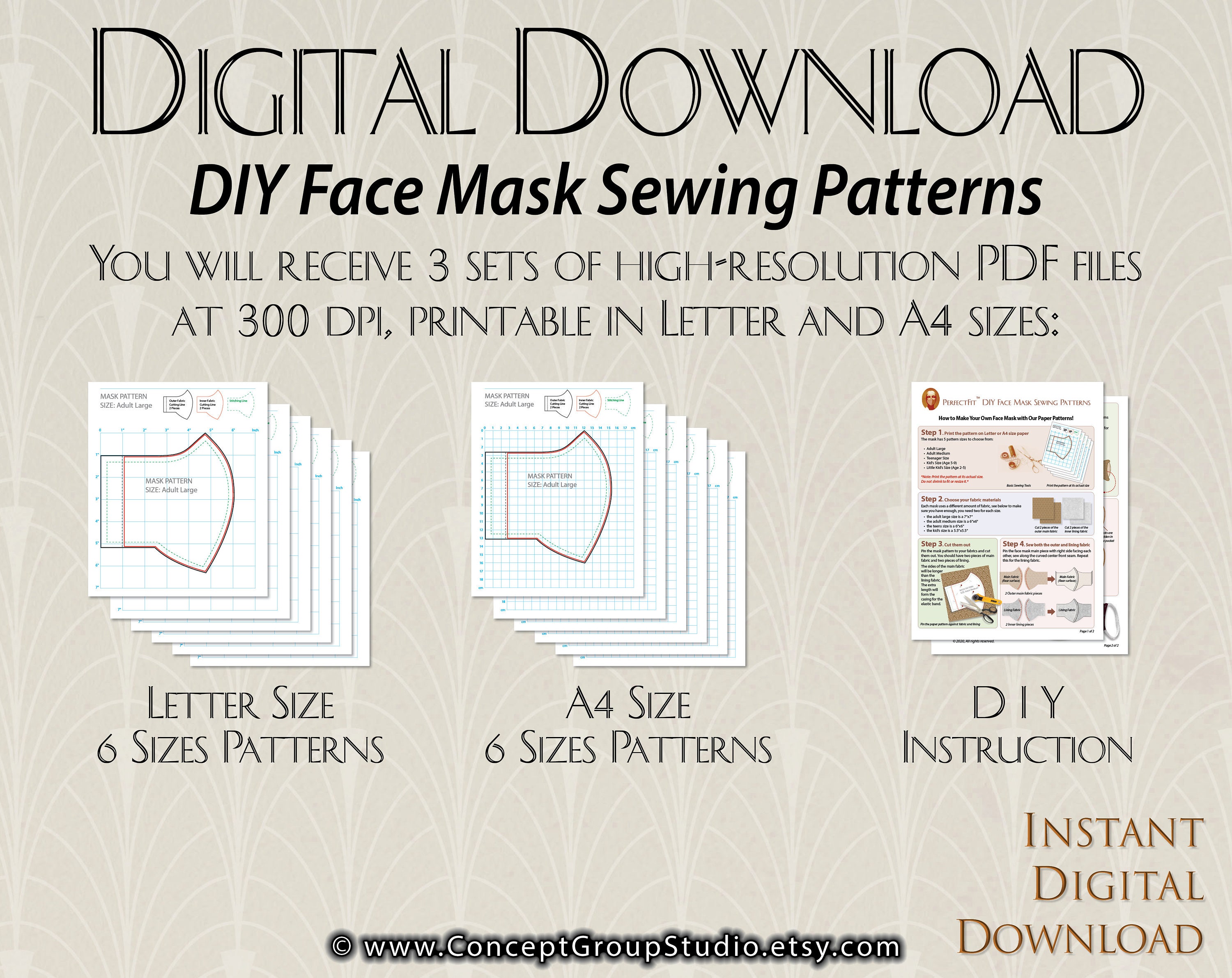 DIY Sewing Mask Patterns, 6 Sizes, Adult, Teen and Kids, 3D Fit Mask ...