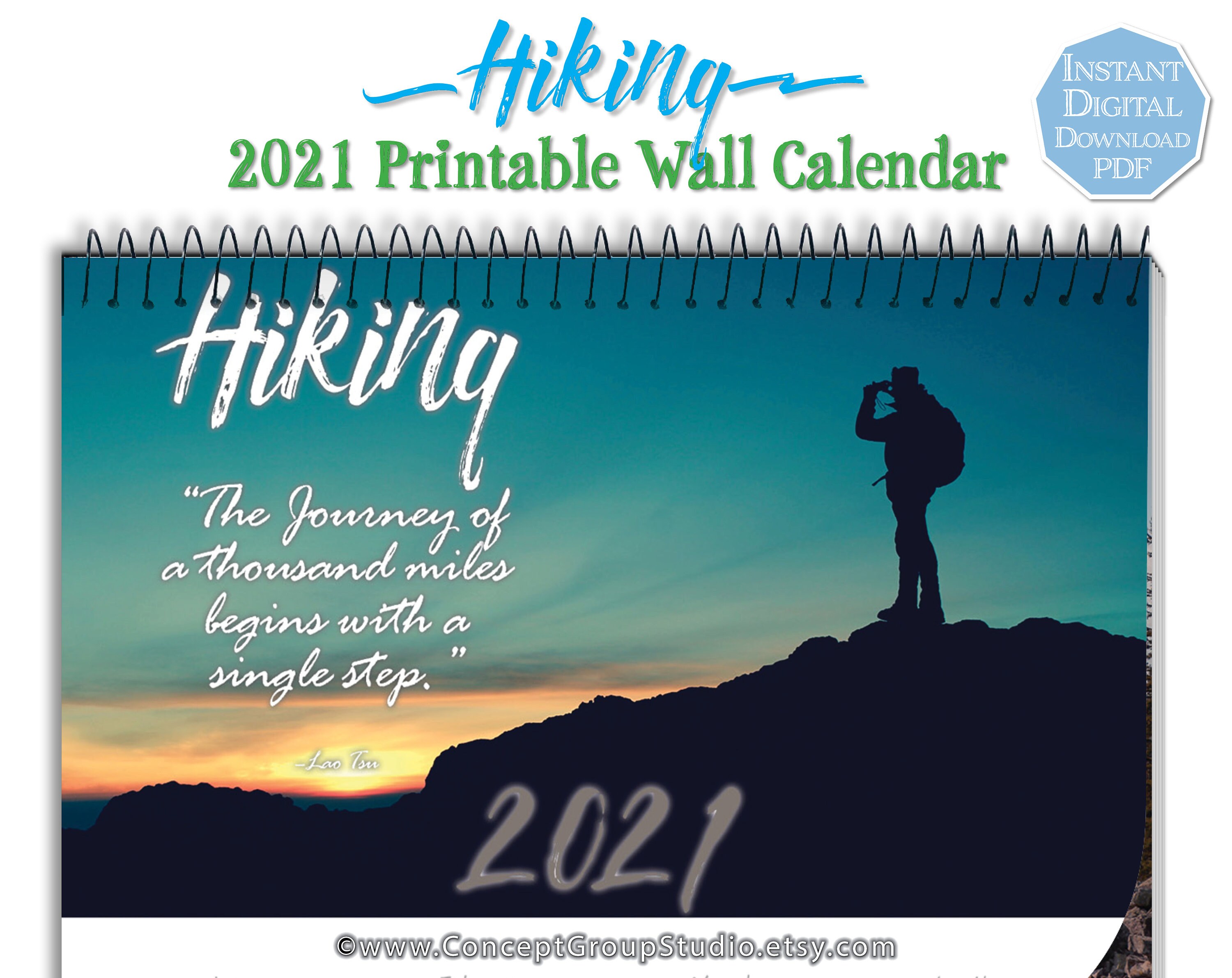 NEW 2021 Hiking Wall Calendar Printable & Editable. Digital Etsy