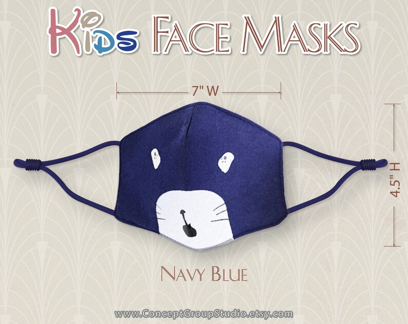 Kids Face Mask, Cute Animals Pattern, Child, Children Face Mask, Boy Girl Face Mask, Reusable, Washable Cover Mask, Cotton Fabric Face Mask Navy Blue