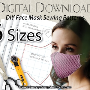 Face Mask Sewing Pattern, 6 Sizes, Perfect Fit 3D Mask, DIY Easy Step by Step Tutorial, Instant Download, Making Face Mask, Printable PDFs