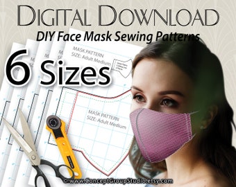 Face Mask Sewing Pattern, 6 Sizes, Perfect Fit 3D Mask, DIY Easy Step by Step Tutorial, Instant Download, Making Face Mask, Printable PDFs