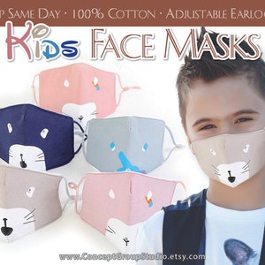 Kids Face Mask, Cute Animals Pattern, Child, Children Face Mask, Boy Girl Face Mask, Reusable, Washable Cover Mask, Cotton Fabric Face Mask image 2