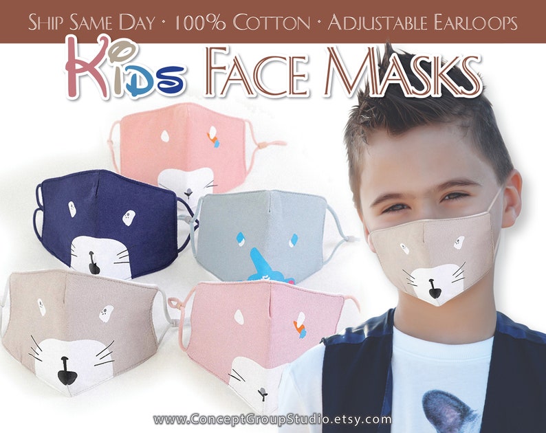 Kids Face Mask, Cute Animals Pattern, Child, Children Face Mask, Boy Girl Face Mask, Reusable, Washable Cover Mask, Cotton Fabric Face Mask image 2
