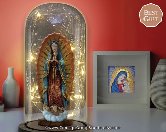 Our Lady of Guadalupe Statue Table Lamp W LED String Fairy Lights