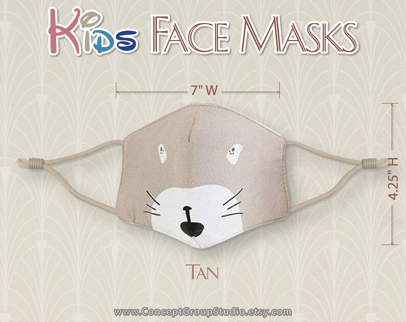 Kids Face Mask, Cute Animals Pattern, Child, Children Face Mask, Boy Girl Face Mask, Reusable, Washable Cover Mask, Cotton Fabric Face Mask Tan