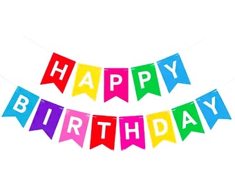 Happy birthday banner, multicolored banner with 5m string. Party decoration. Birthday buntings.