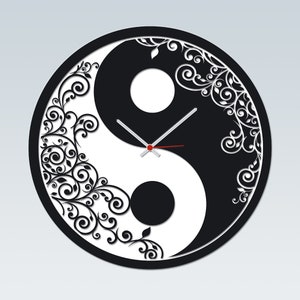 RELOJ blanco y negro plexiglás pared de cristal acrílico, elegante YIN Y YANG