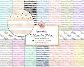 Watercolor Stripes Seamless Pattern: Pastel Digital Paper (Digital Download)