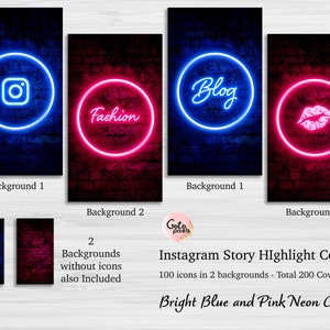 Neon Instagram Highlight Icons: Blue & Pink Story Covers (200 JPG)