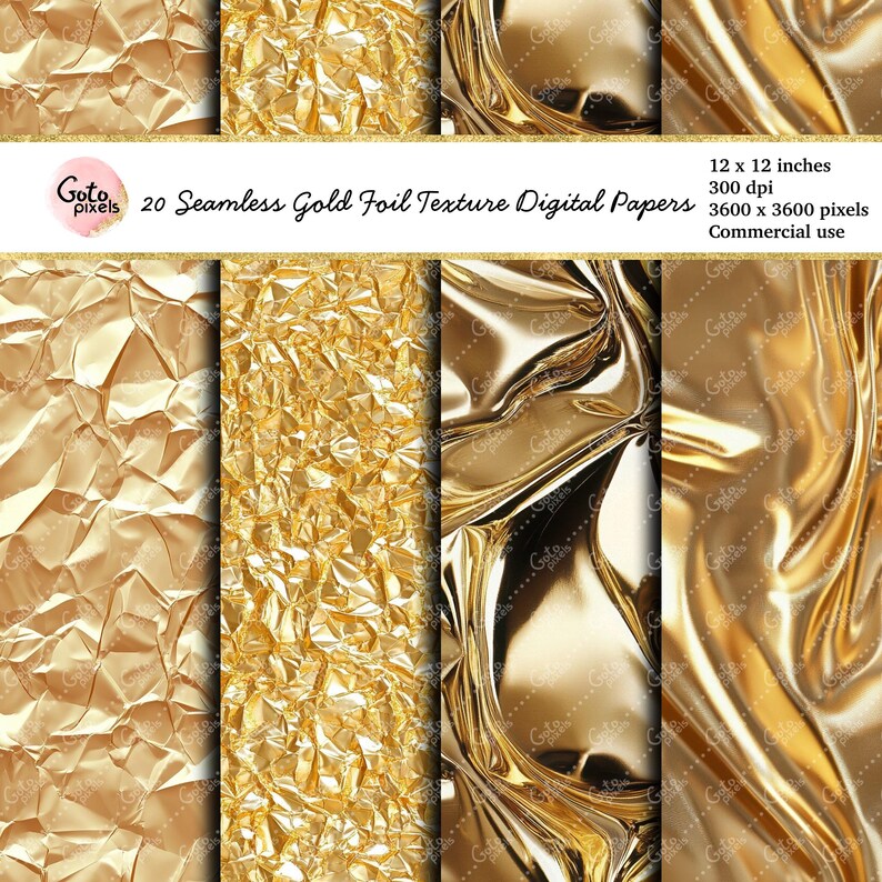 Gold Foil Texture Digital Paper: 20 Seamless Glam Backgrounds (digital ...