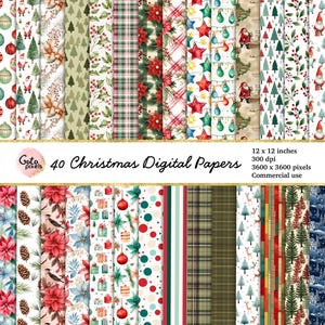 Papel digital navideño de acuarela, patrones sin costuras, papel para álbumes de recortes imprimible, uso comercial