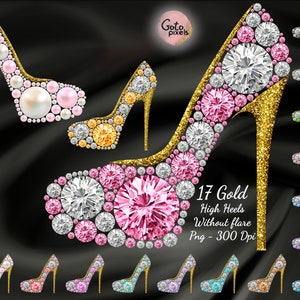 Diamond Shoe With Gold Digital File Diamond High Heels Png - Etsy