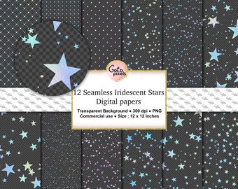 Iridescent Star Overlays: Seamless Starry Night Patterns (PNG Digital Download)